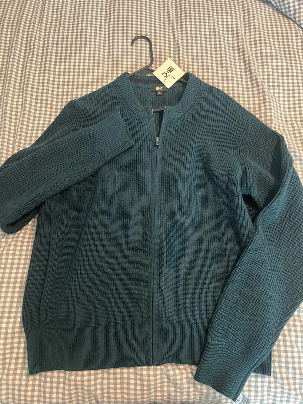 Men's Uniqlo Teal Zip-Front Ribbed Sweater